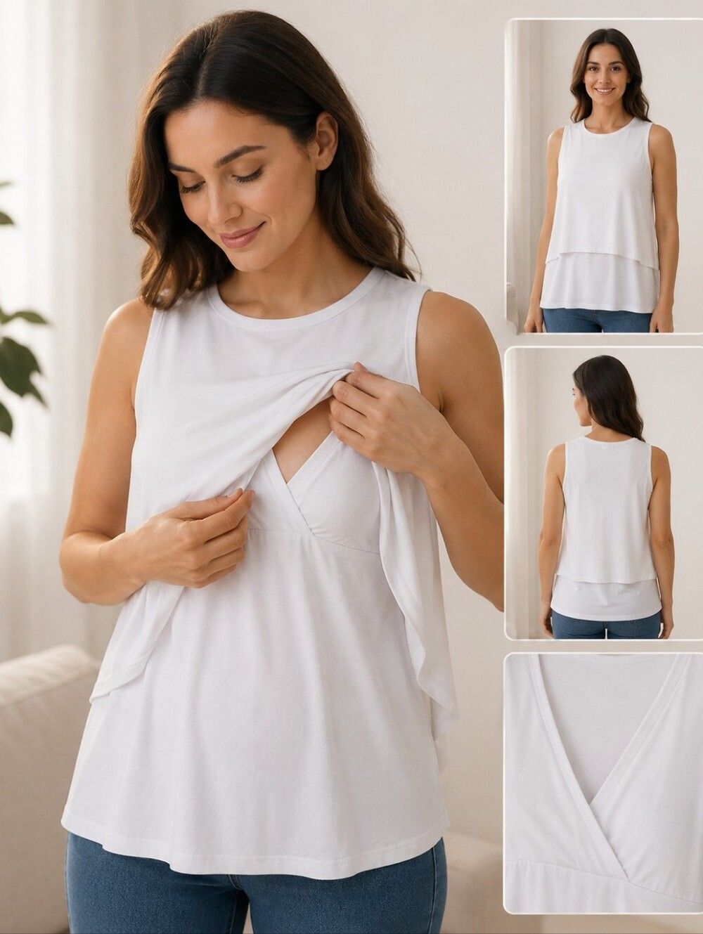 NWOT White Nursing Tank Top Size Large Layered Breastfeeding Maternity Top